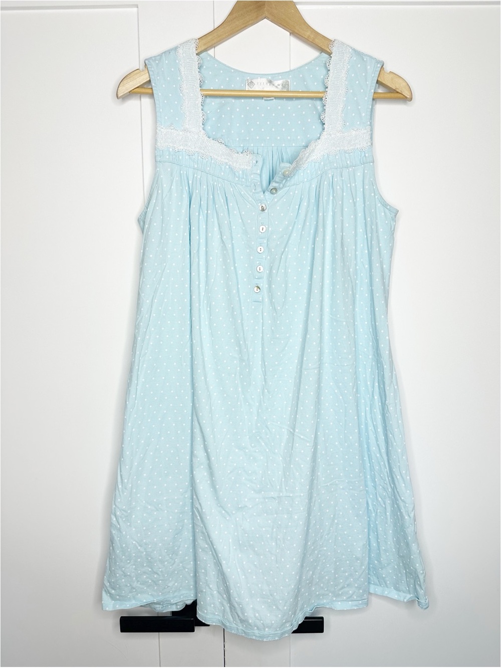 Eileen West Short sleeveless nightgown Medium aqua teal Pima cotton lace trim